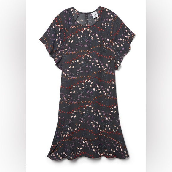 CABI "MUSE" 🩶GRAY🩶 MULTICOLOR FLORAL SHORT FLUTTER DRESS SIZE LARGE 🌟NWOT🌟 - Picture 2 of 15